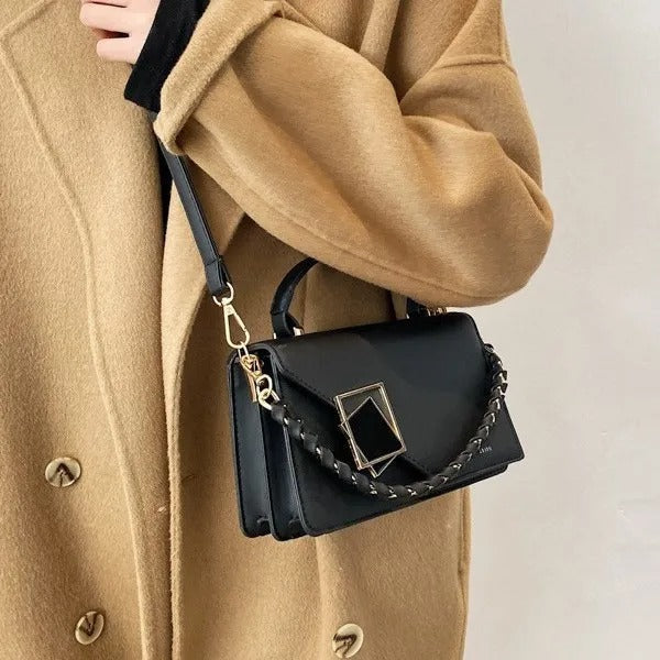 Luna White Geometric Crossbody Bag – Adjustable Shoulder Bag (Black)