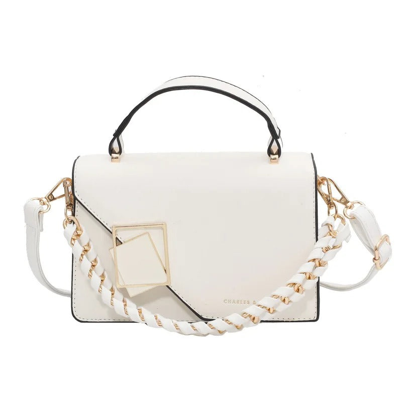 Luna White Geometric Crossbody Bag – Adjustable Shoulder Bag