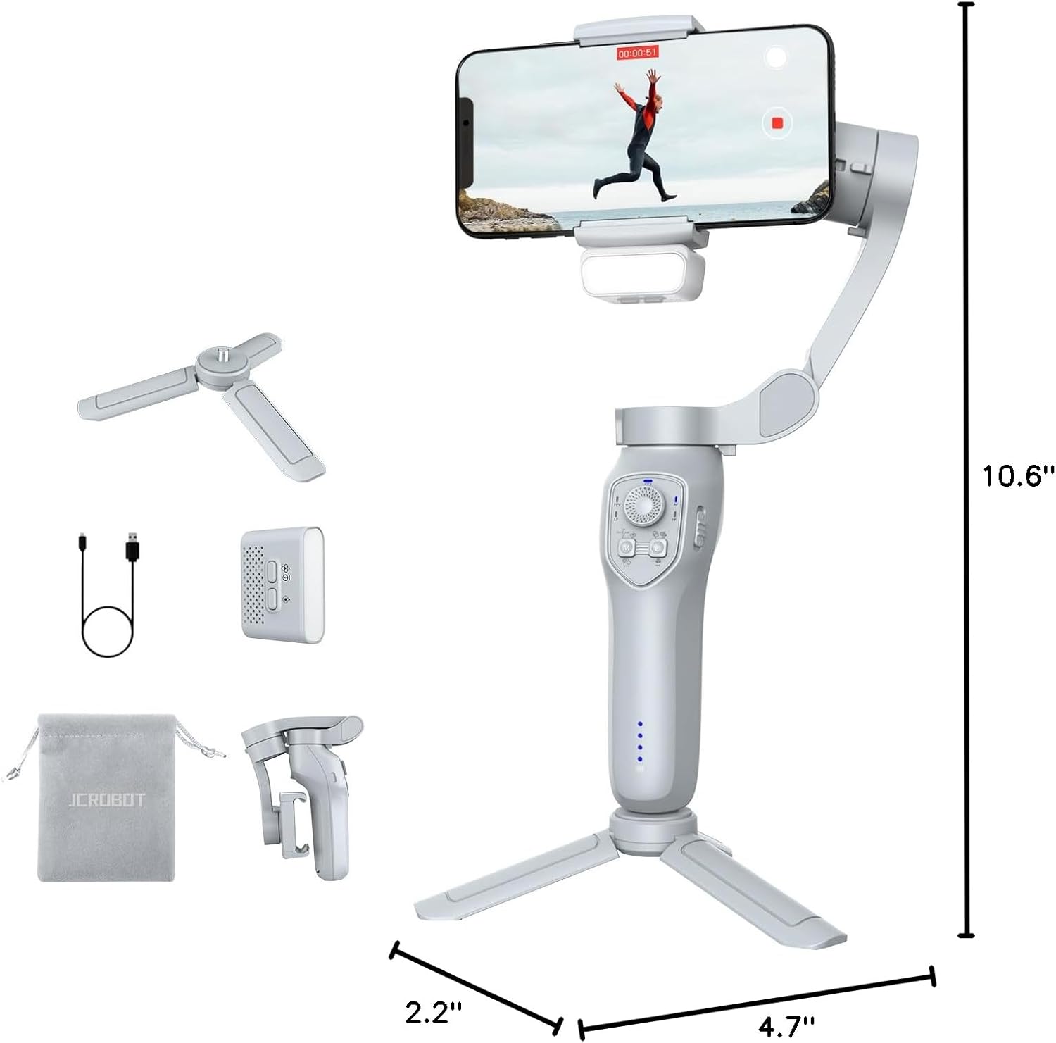 3-Axis Phone Gimbal with Adjustable Fill Light