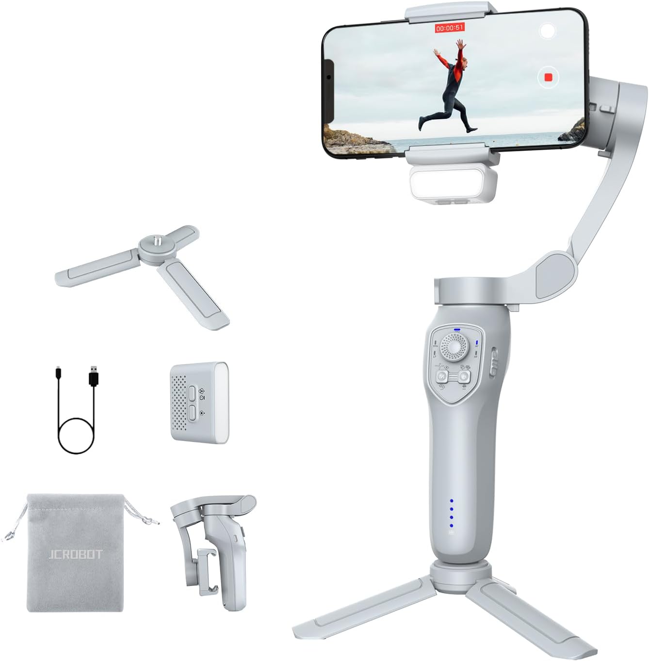 3-Axis Phone Gimbal with Adjustable Fill Light