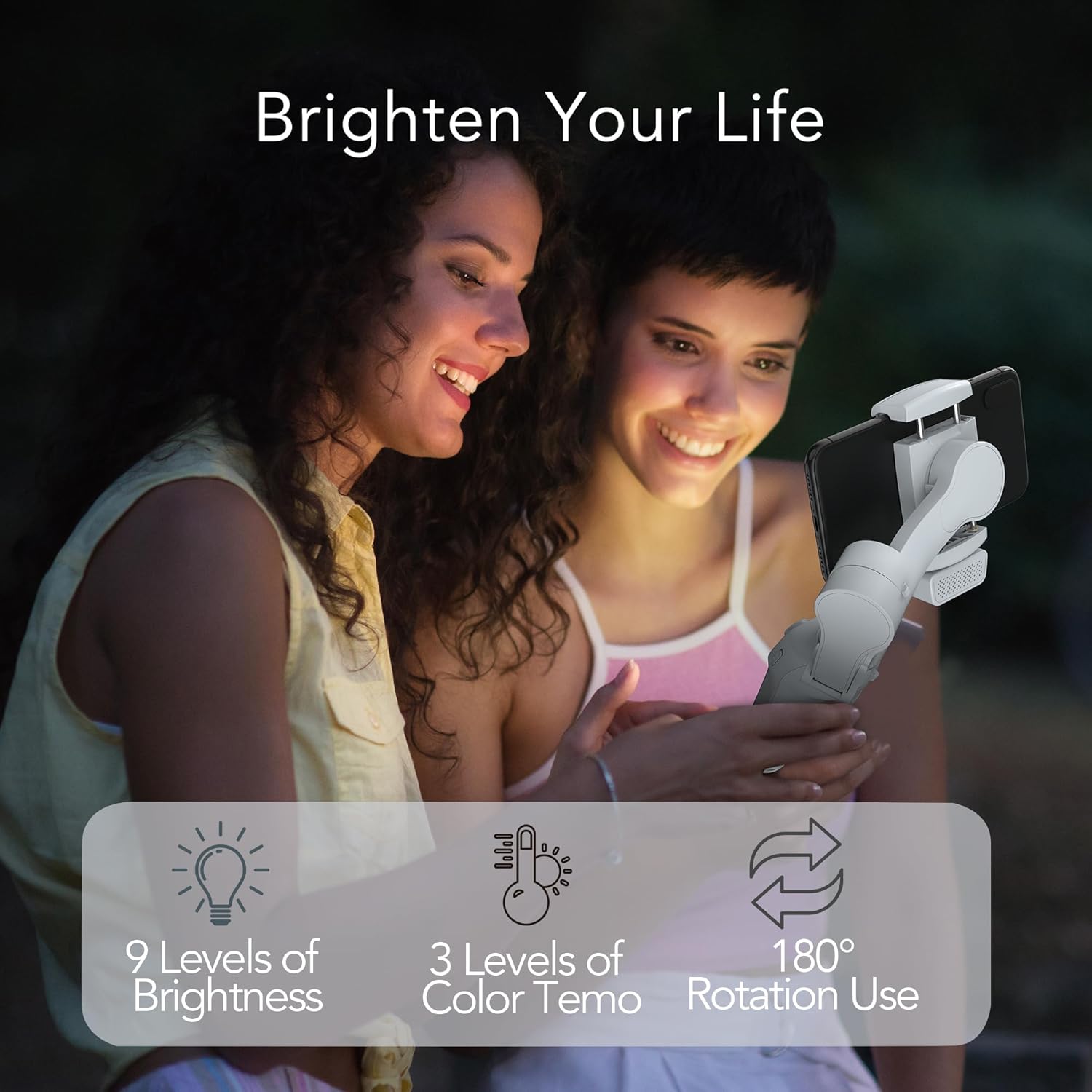 3-Axis Phone Gimbal with Adjustable Fill Light
