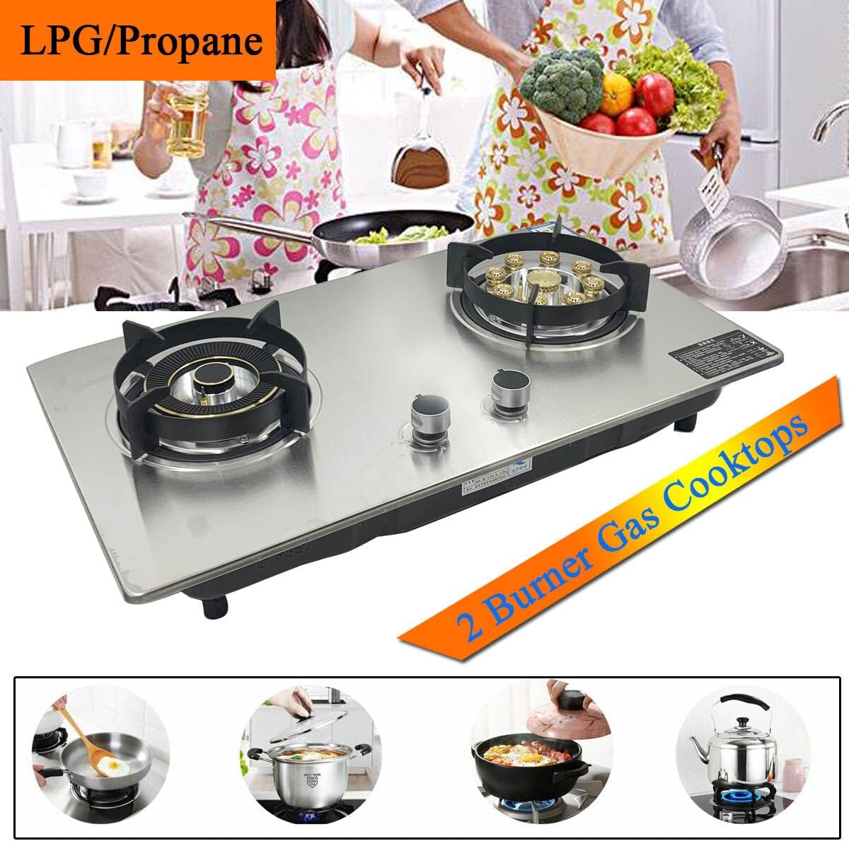 Stainless Steel 2 Burner Gas Hob