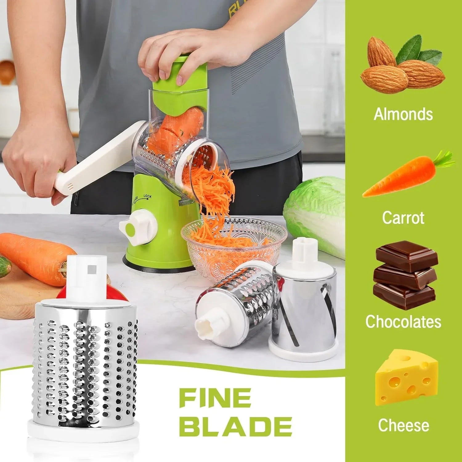 3-in-1 Vegetable Cutter – Multifunctional Rotary Drum Slicer