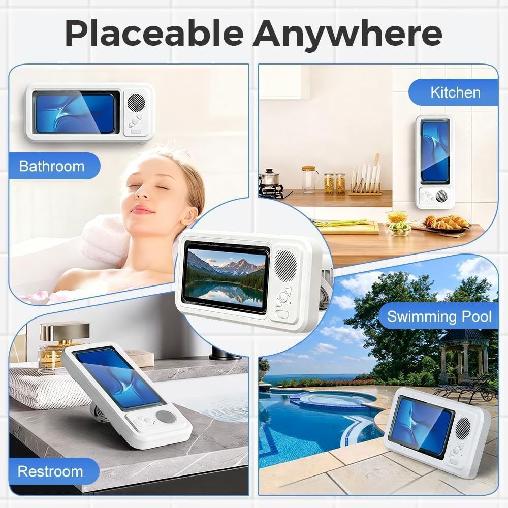 Shower Phone Holder with Wireless Bluetooth Speaker