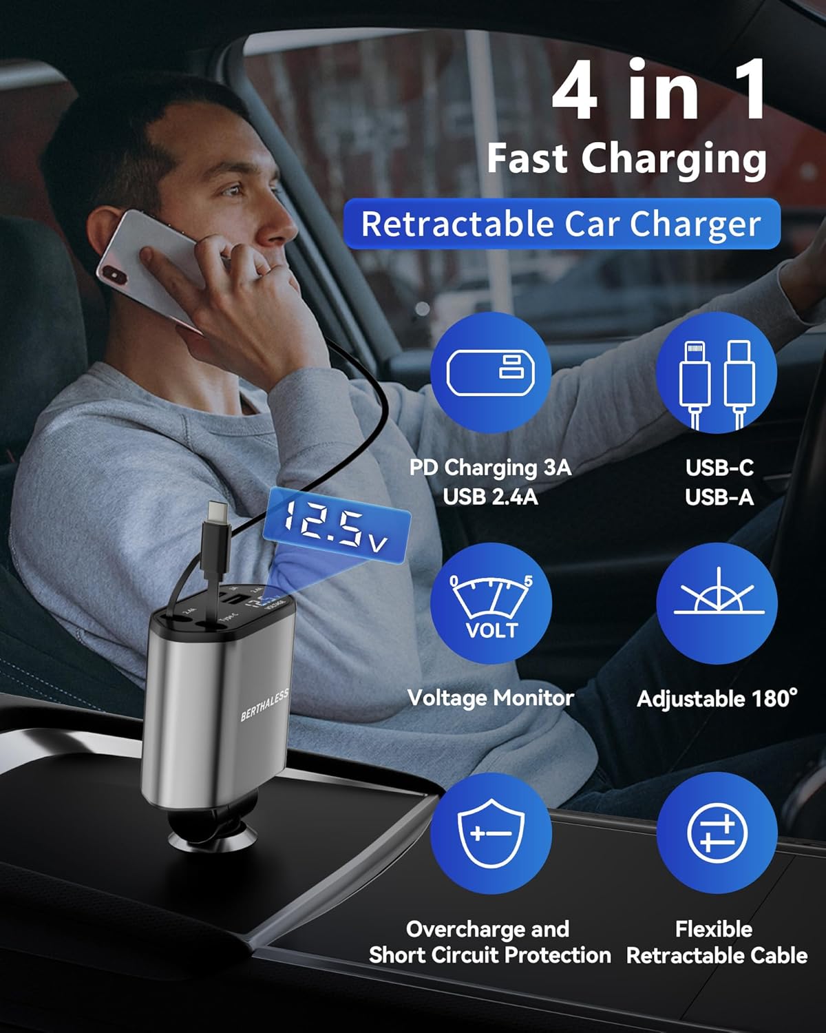 4 in 1 Fast Charging Car Charger