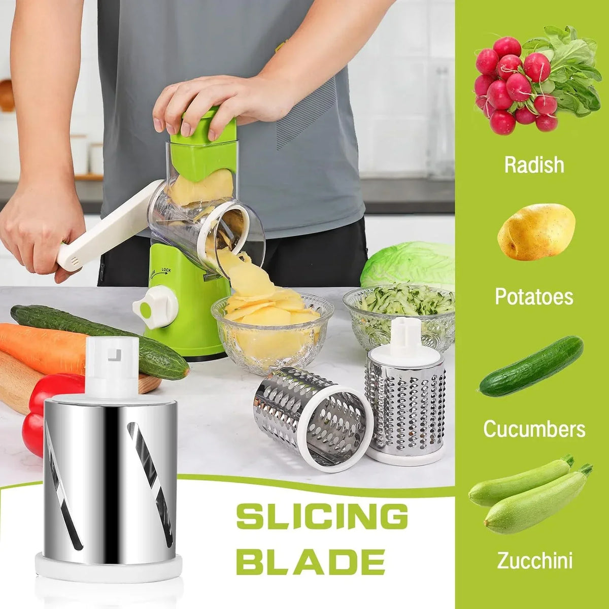 3-in-1 Vegetable Cutter – Multifunctional Rotary Drum Slicer