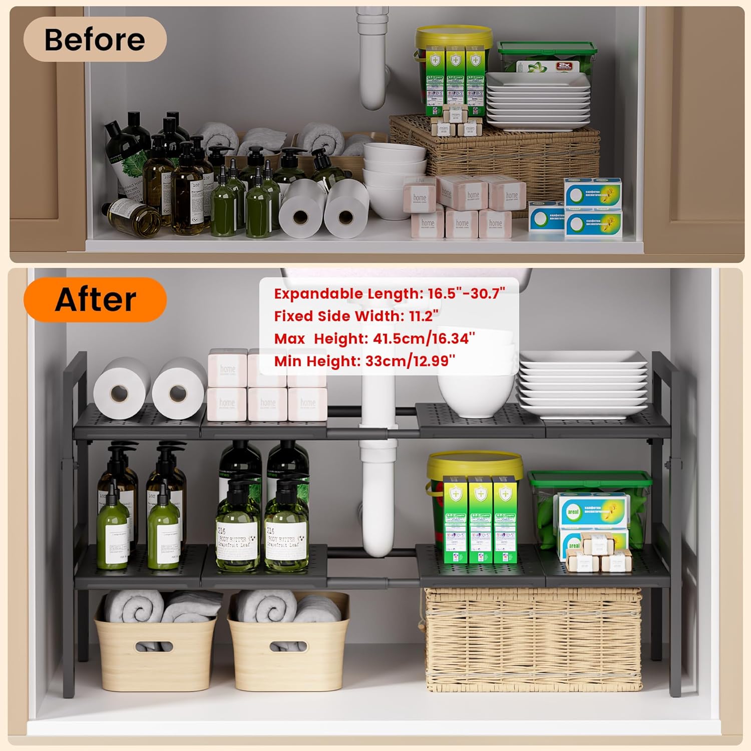 Adjustable Under Sink Kitchen Rack Organizer