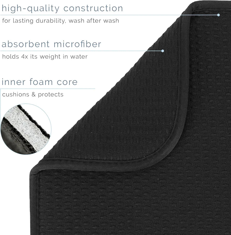 S&T INC. Extra Large 18" x 24" Absorbent Microfiber Dish Drying Mat with Diamond Texture, Black
