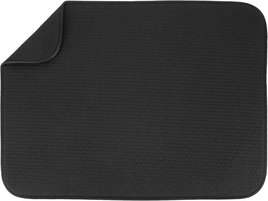 S&T INC. Extra Large 18" x 24" Absorbent Microfiber Dish Drying Mat with Diamond Texture, Black