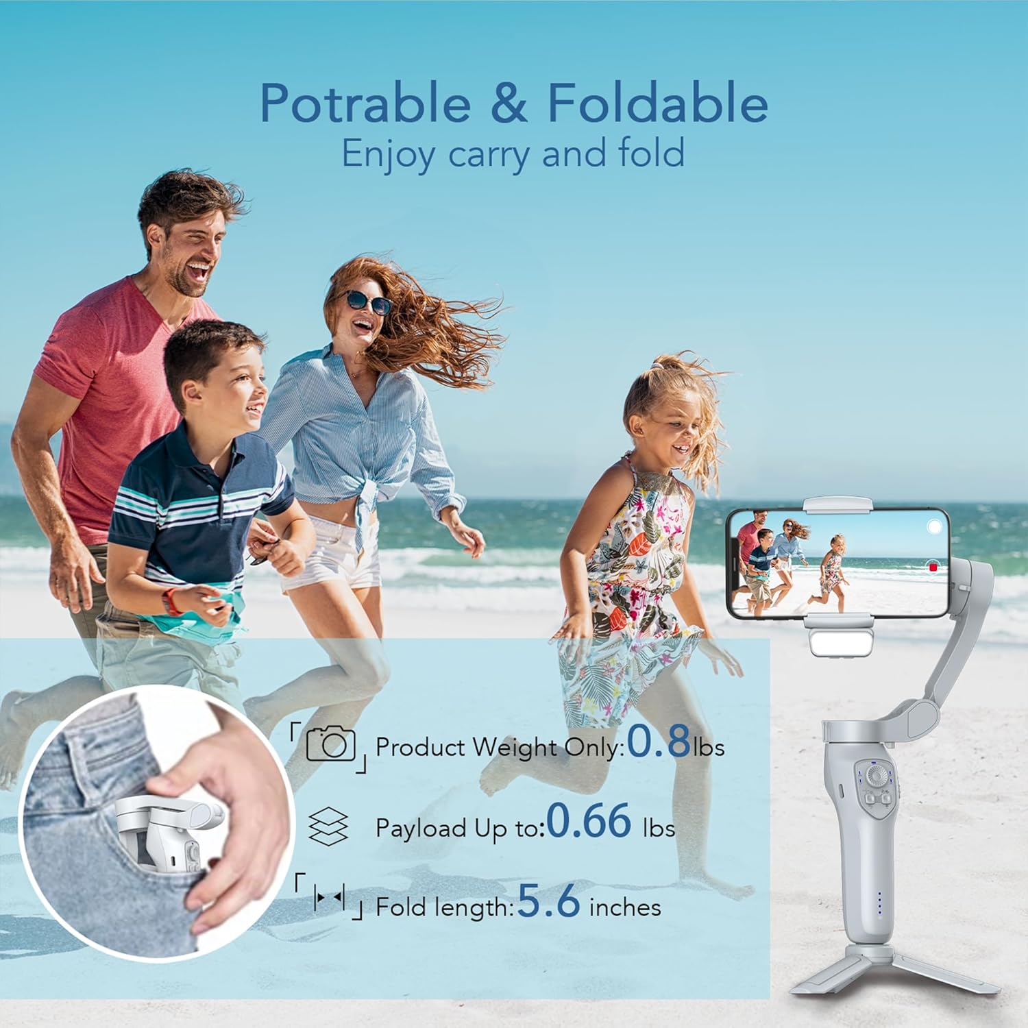 3-Axis Phone Gimbal with Adjustable Fill Light
