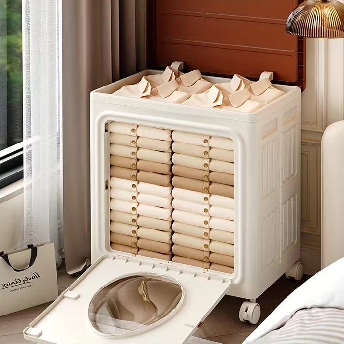 Space-Saving Clothes Storage Box with Lid and Rolling Wheels