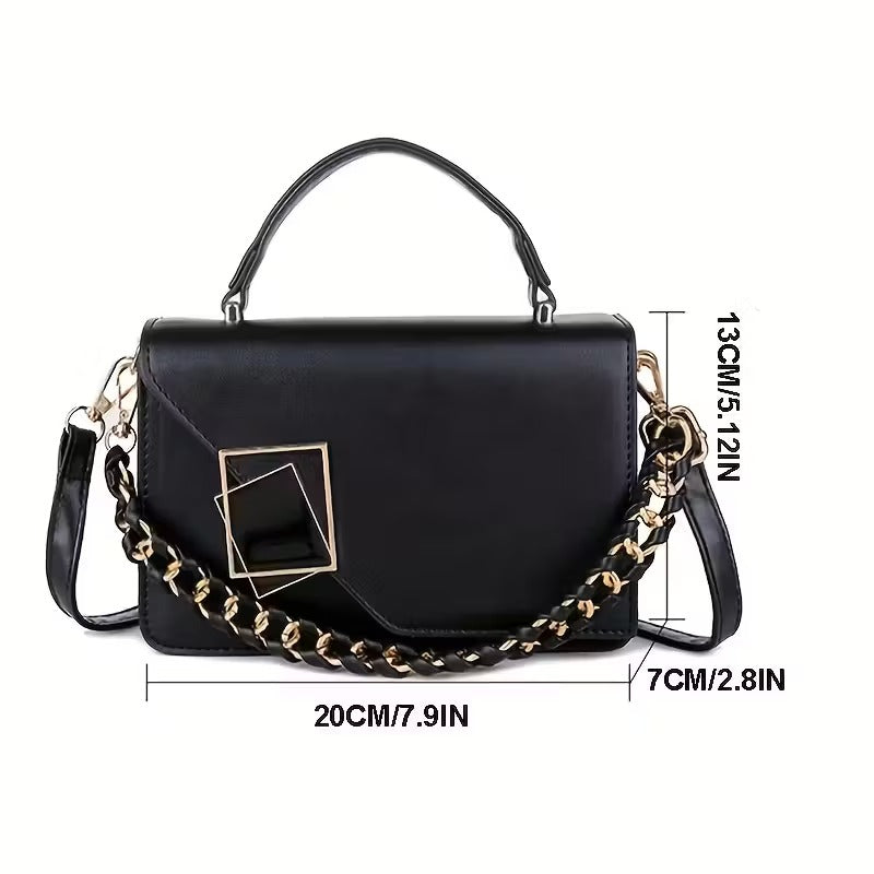 Luna White Geometric Crossbody Bag – Adjustable Shoulder Bag (Black)