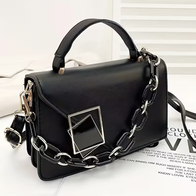 Luna White Geometric Crossbody Bag – Adjustable Shoulder Bag (Black)
