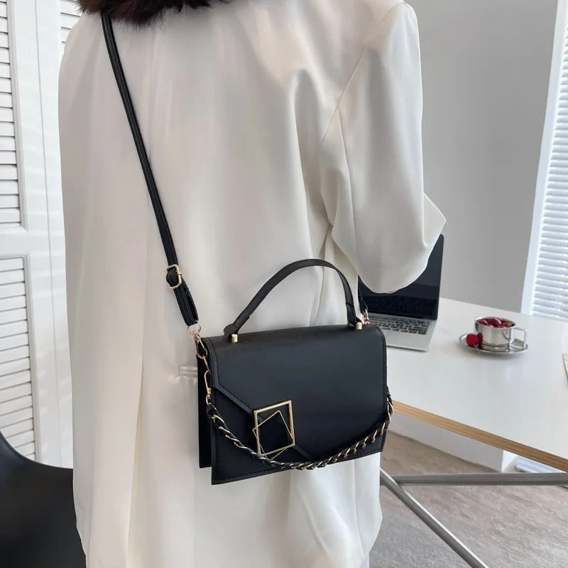 Luna White Geometric Crossbody Bag – Adjustable Shoulder Bag (Black)