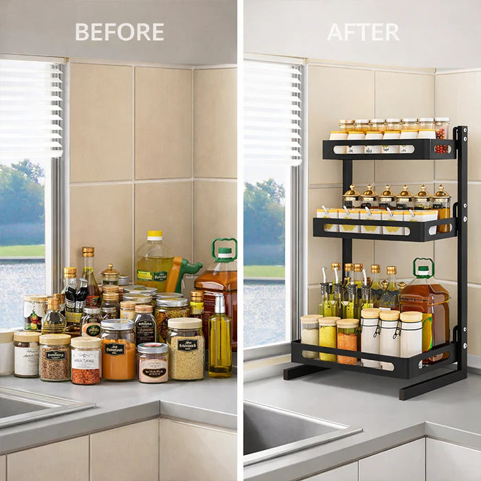 3 Tier Kitchen Countertop Stainless Steel Spice Organizer Rack
